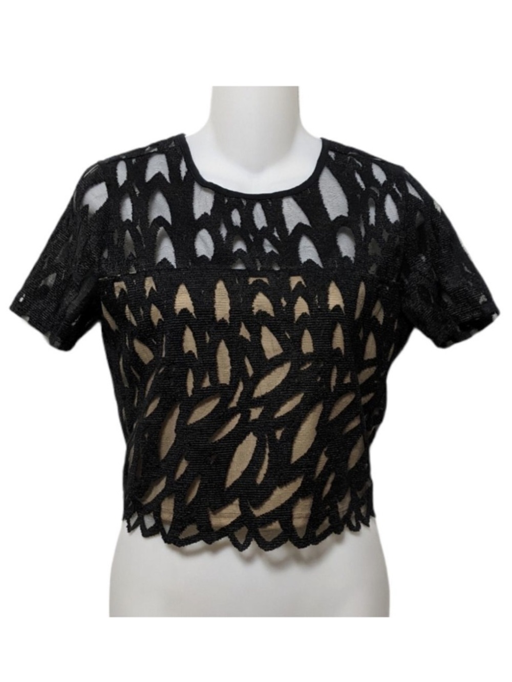 BENJAMIN JAY Black Lace Illusion Cropped Top XS